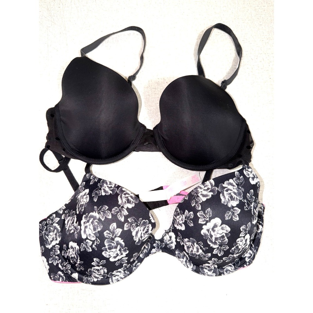 X2 Victoria's Secret Size 34C Black Wear Everywhere Lightly Lined Demi Bras